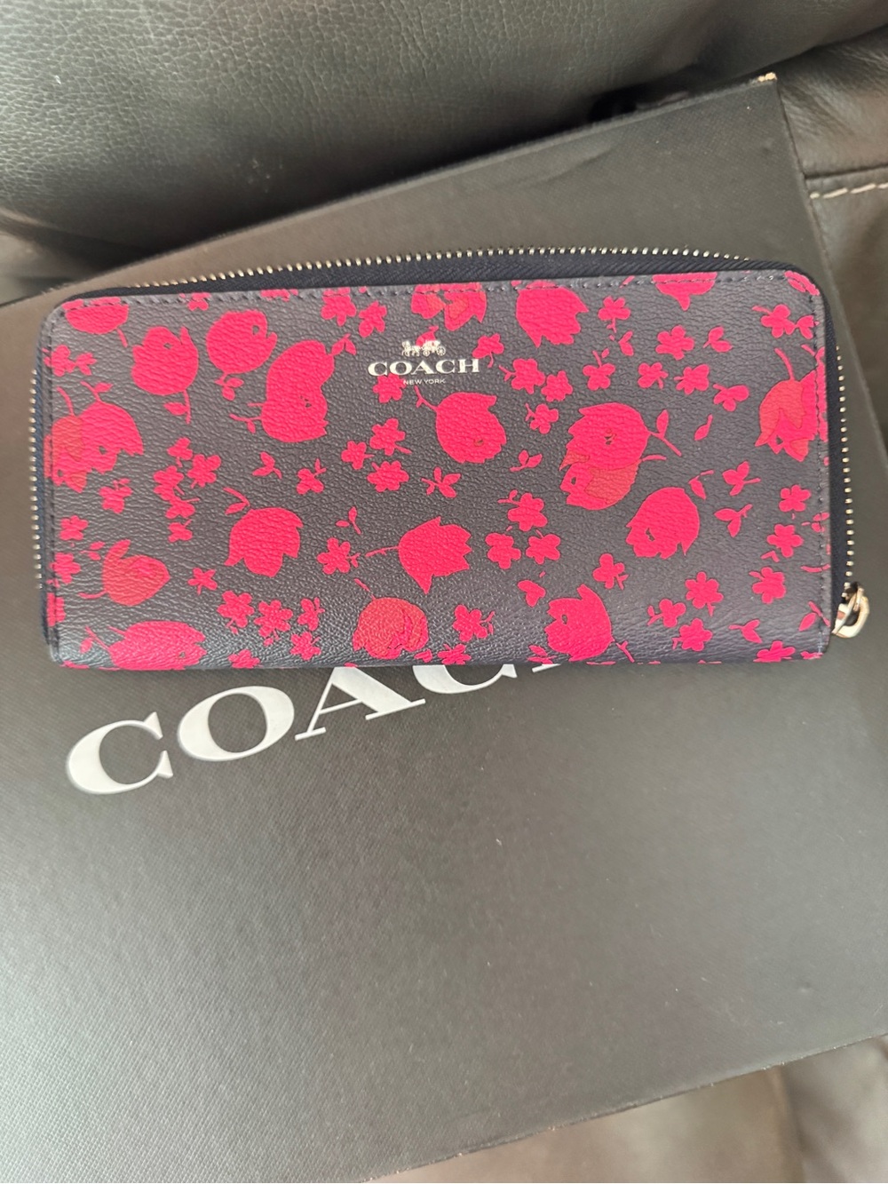 New Coach Zip-Around Wallet with Bright Pink Floral Print